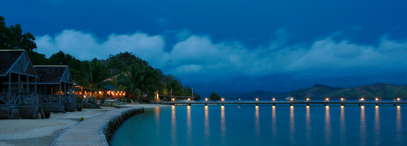 Tropical Resort at Dusk — Blue, Serene