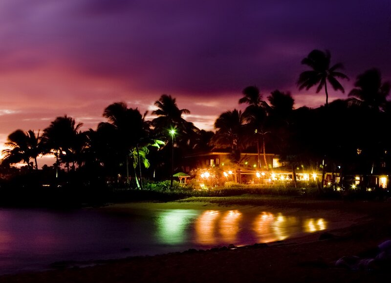 Tropical Resort at Dusk — Purple