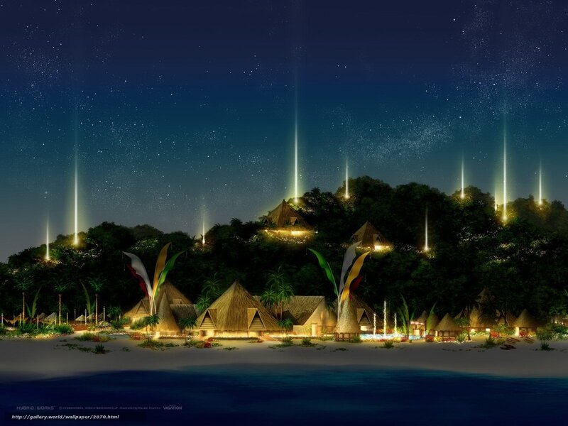 Tropical resort at night
