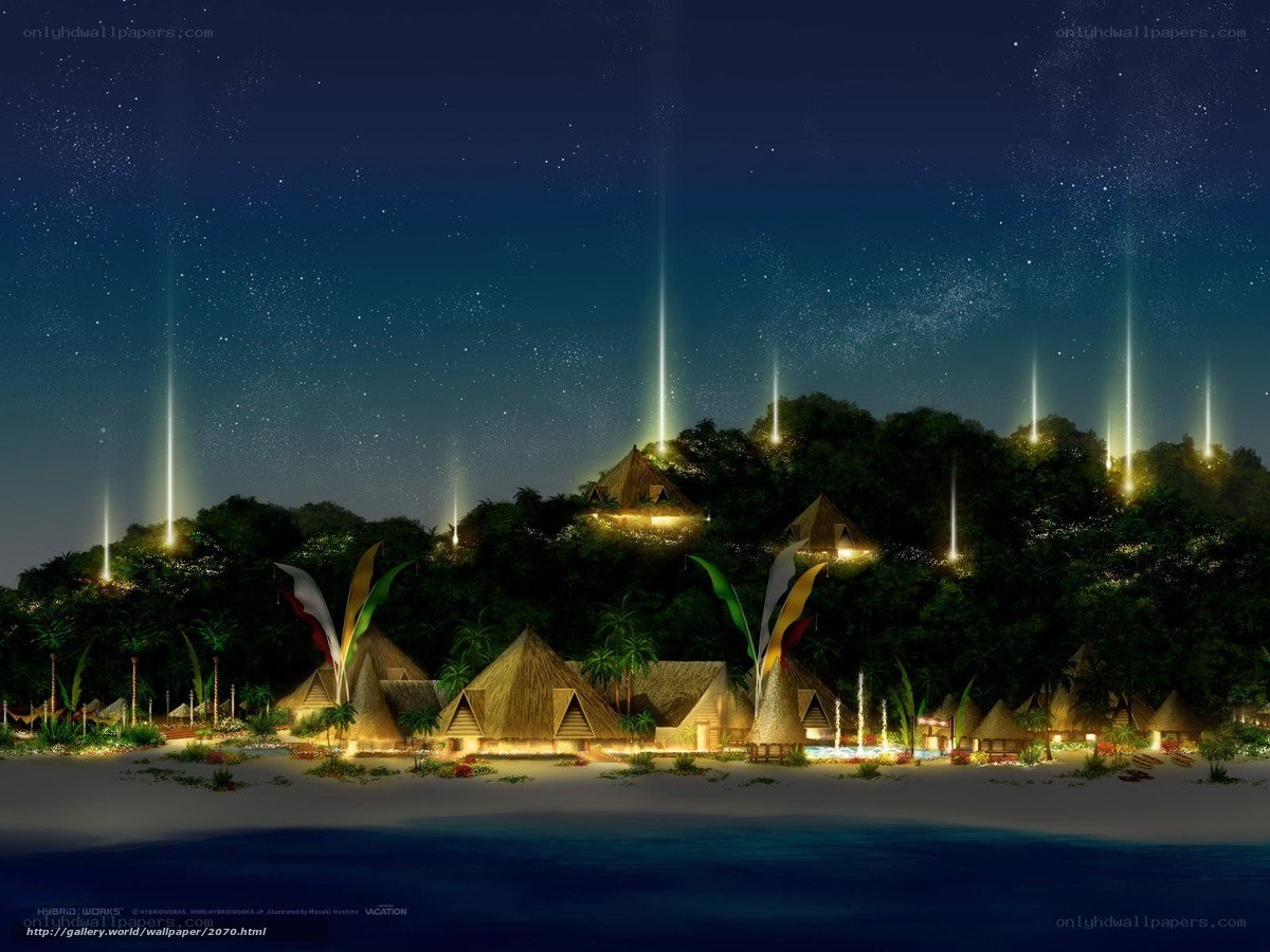 Tropical resort at night
