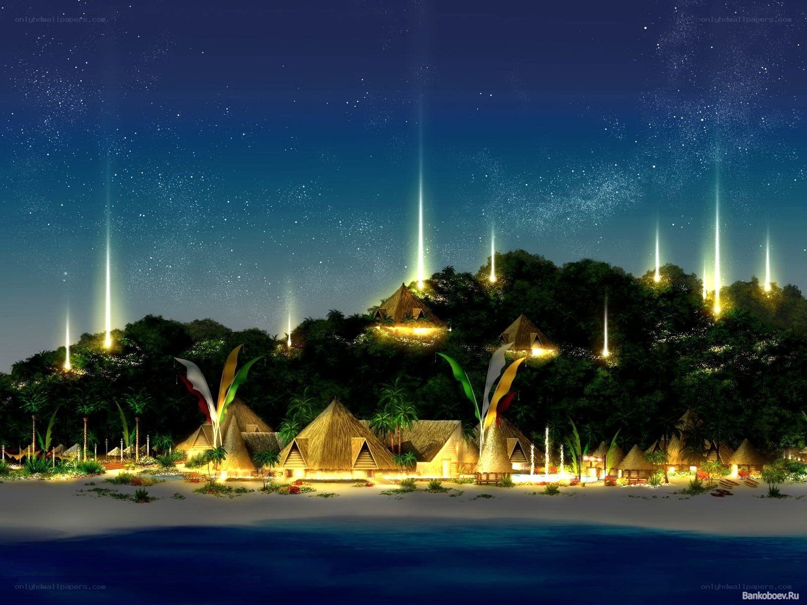 tropical resort at night