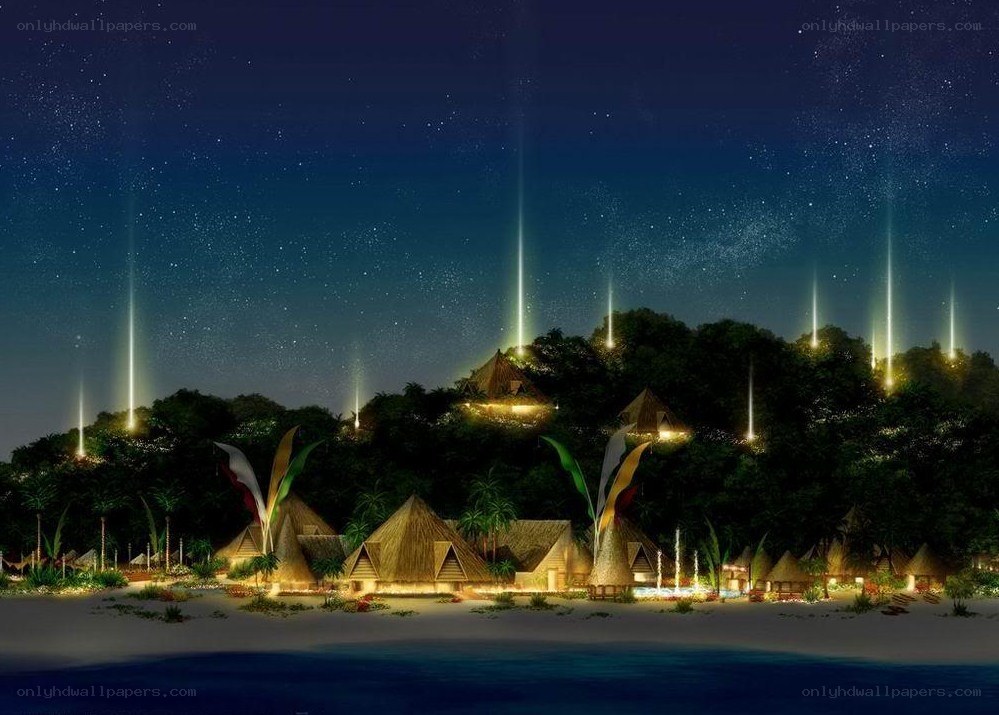 tropical resort at night