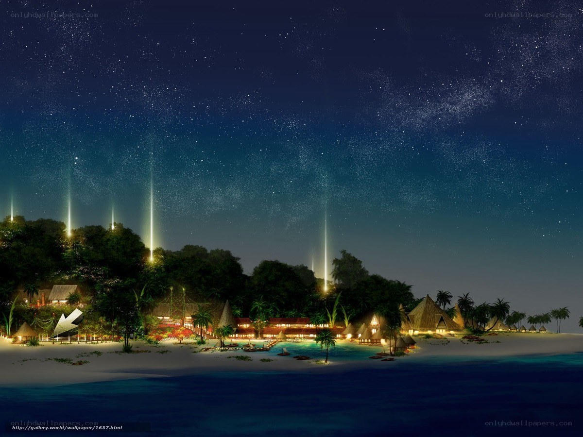 Tropical resort at night