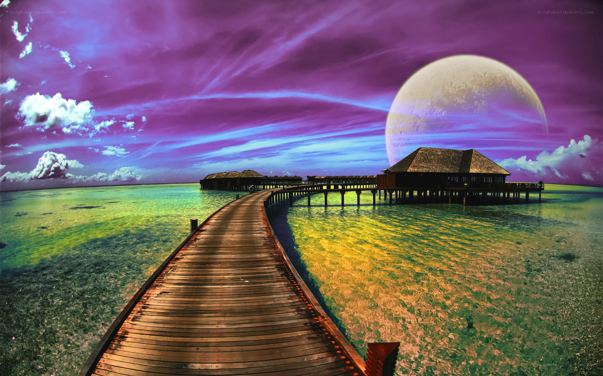Tropical resort at sunset