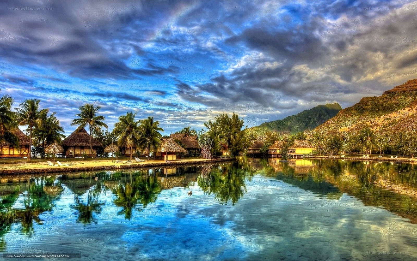 Tropical resort at sunset