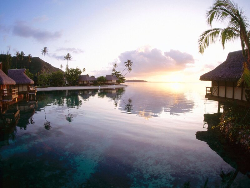 tropical resort at sunset