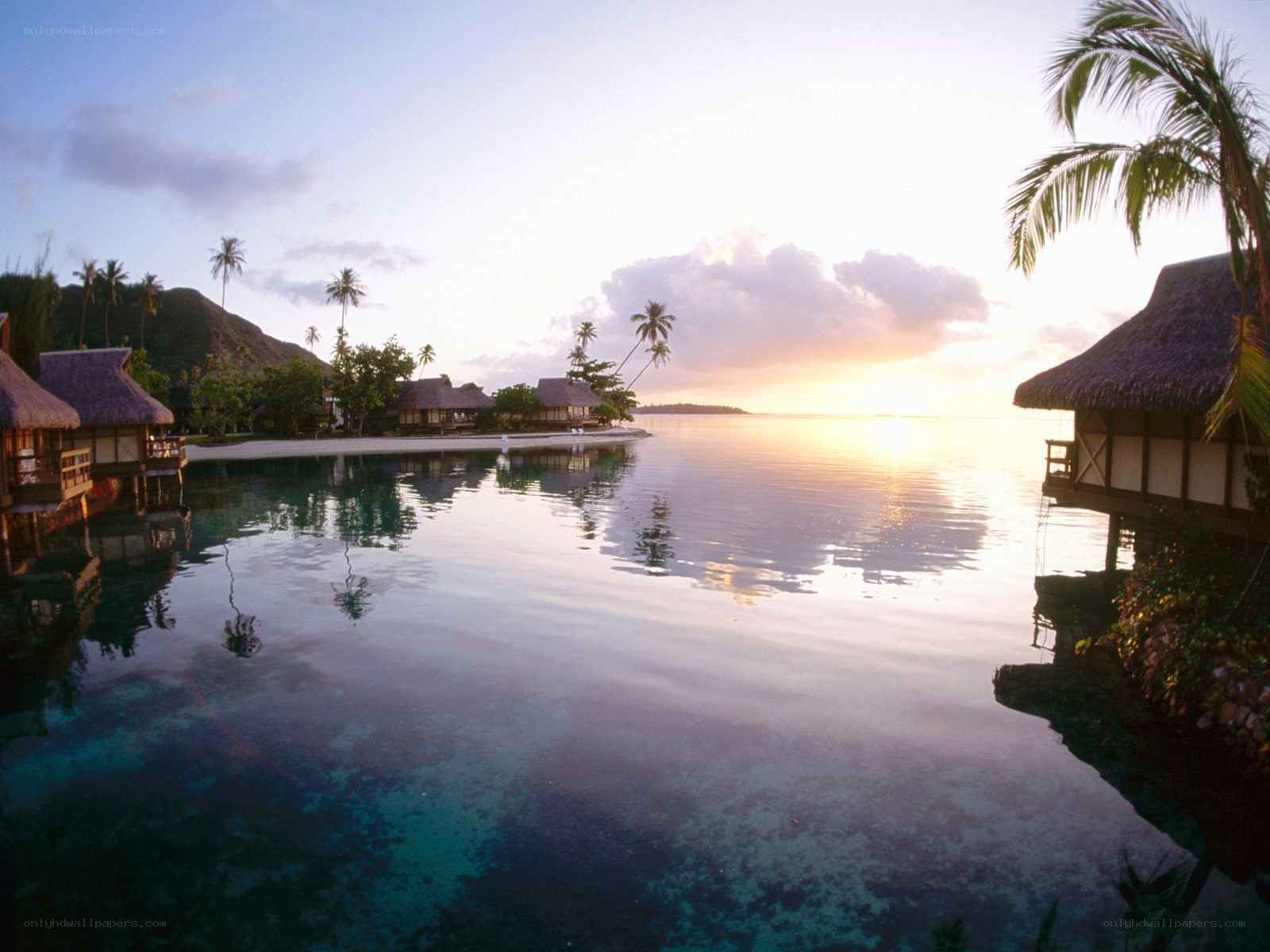 tropical resort at sunset