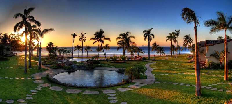 Tropical Resort at Sunset — Green