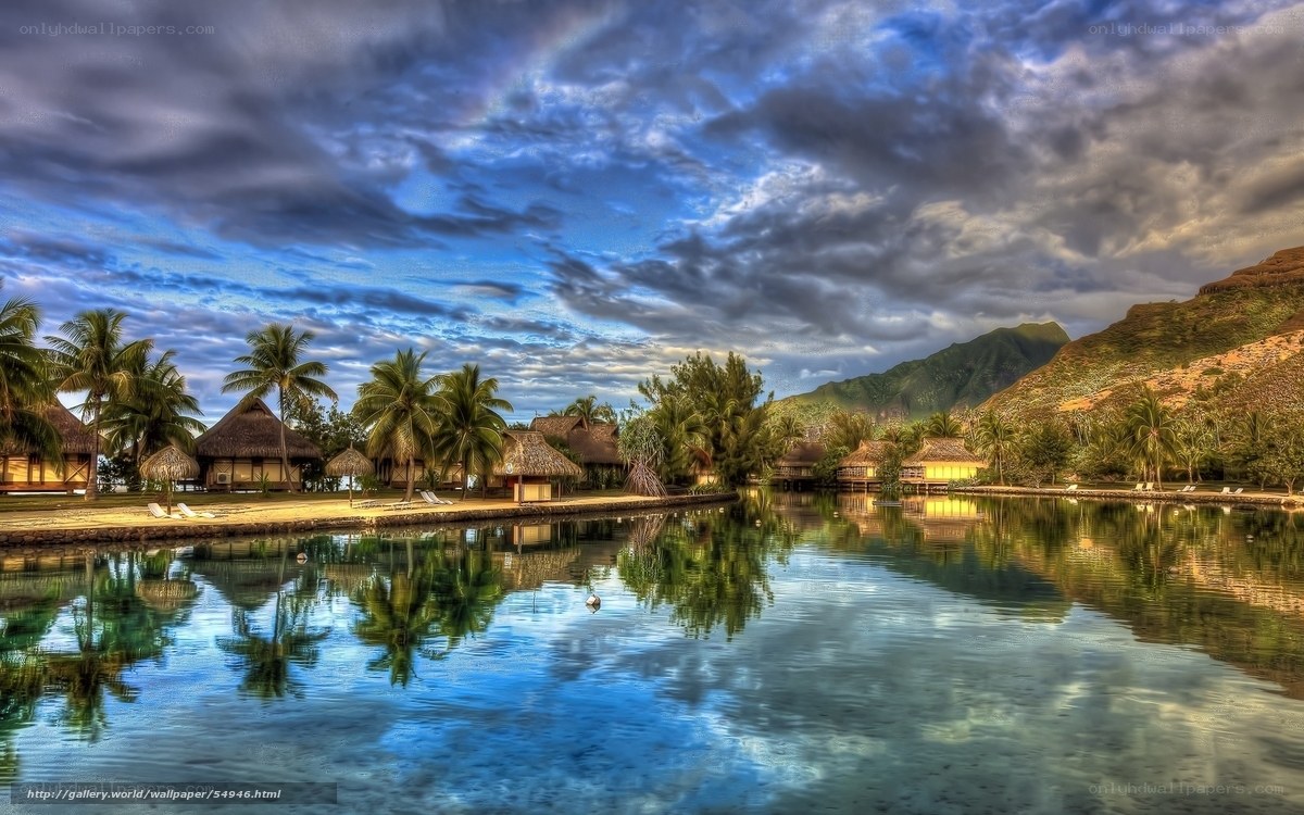 Tropical resort at sunset