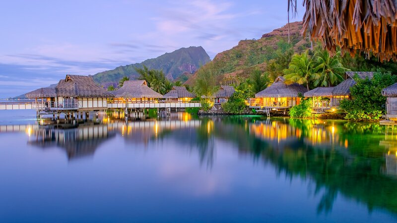 Tropical Resort Bungalows — Blue, Serene, Sunset