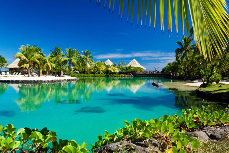 Tropical Resort Lagoon — Blue, Serene, Afternoon