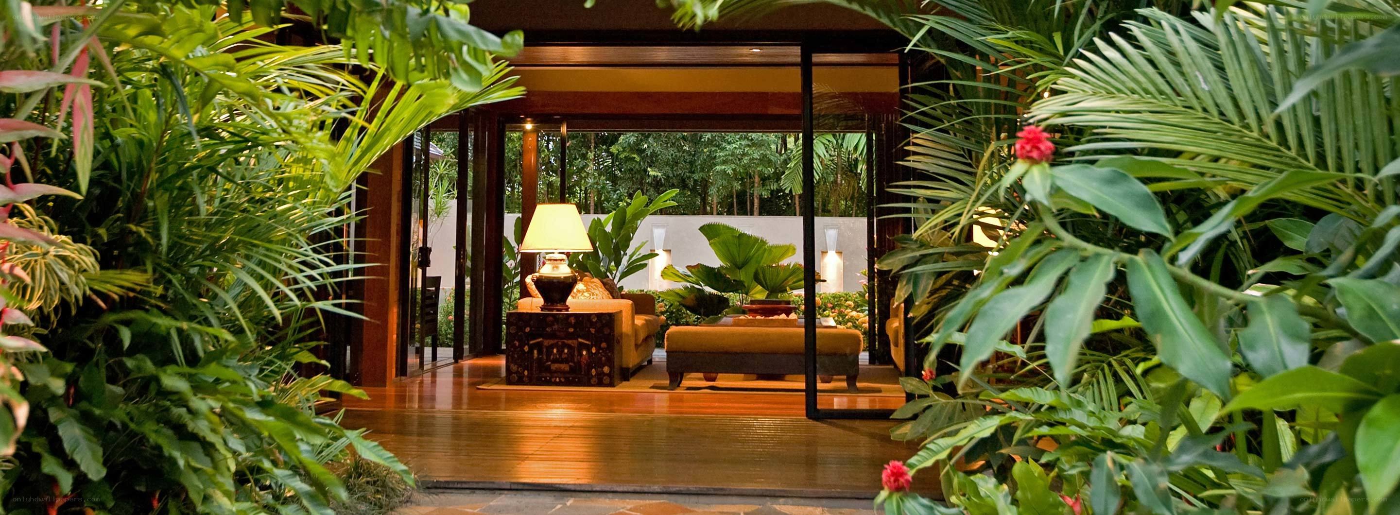 tropical resort living room