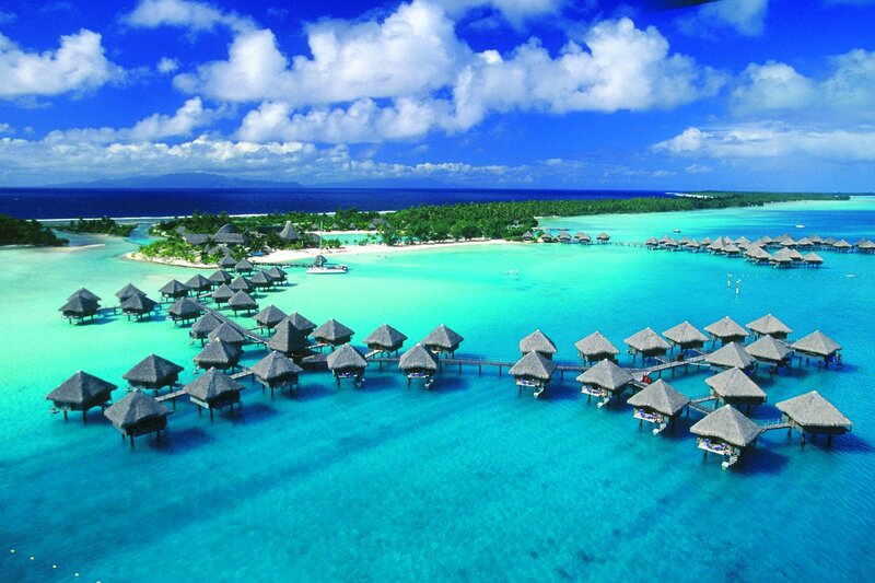 Tropical resort over turquoise water