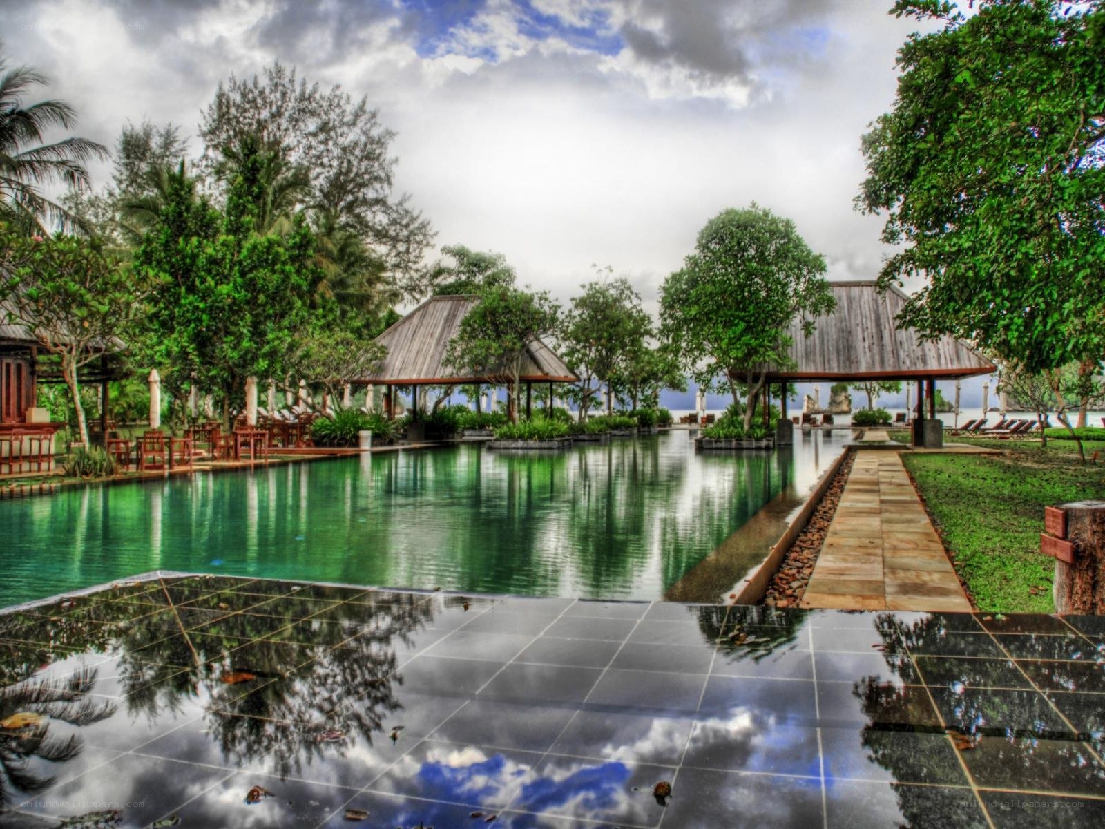 tropical resort pool area