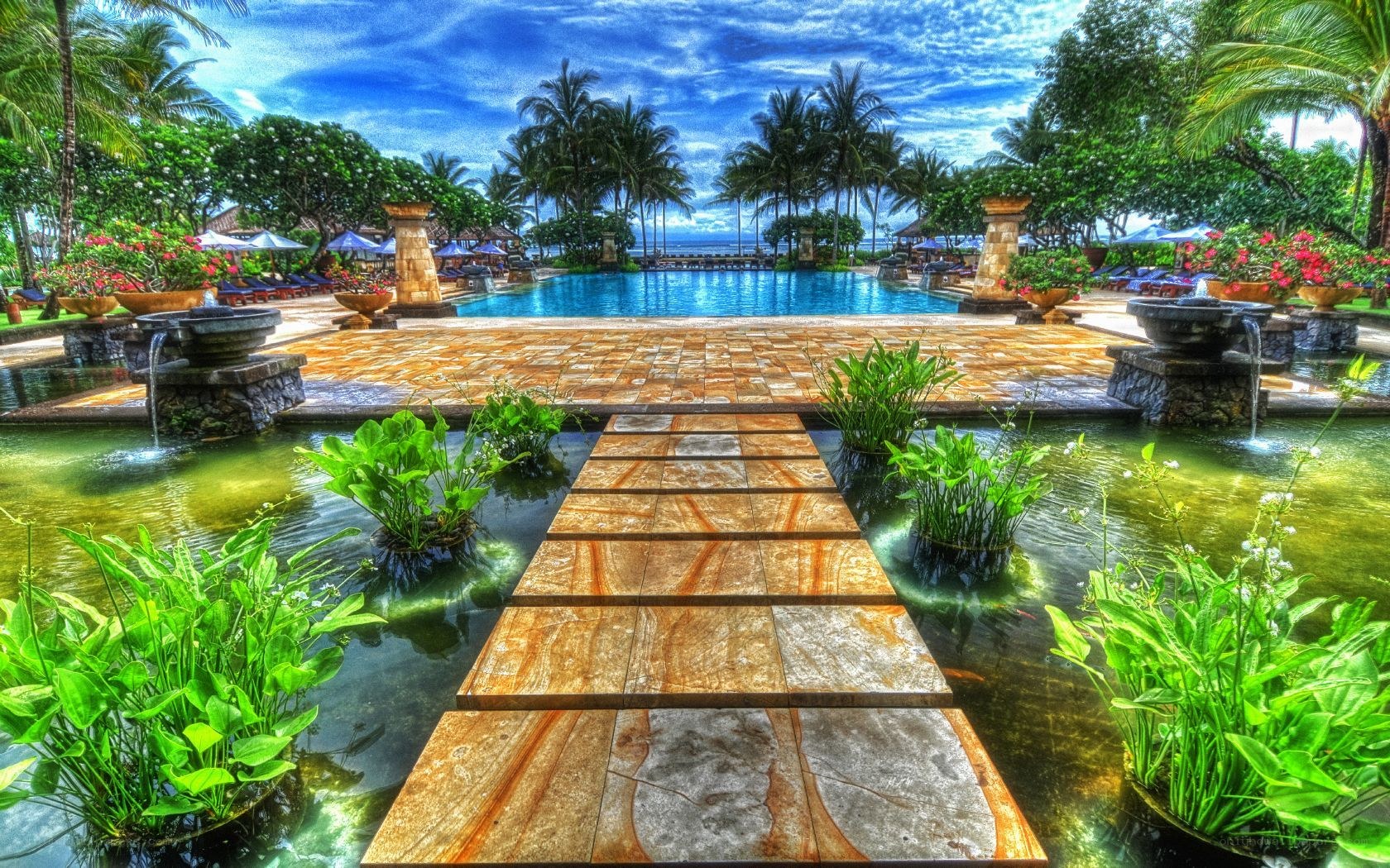Tropical resort pool area