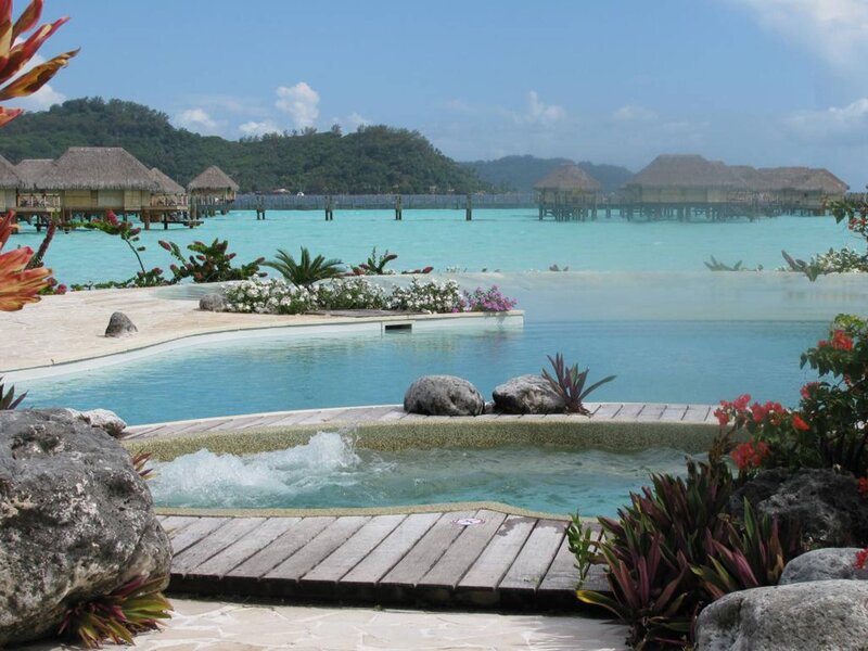 Tropical Resort Pool — Blue, Serene, Afternoon, Photograph, Bungalows