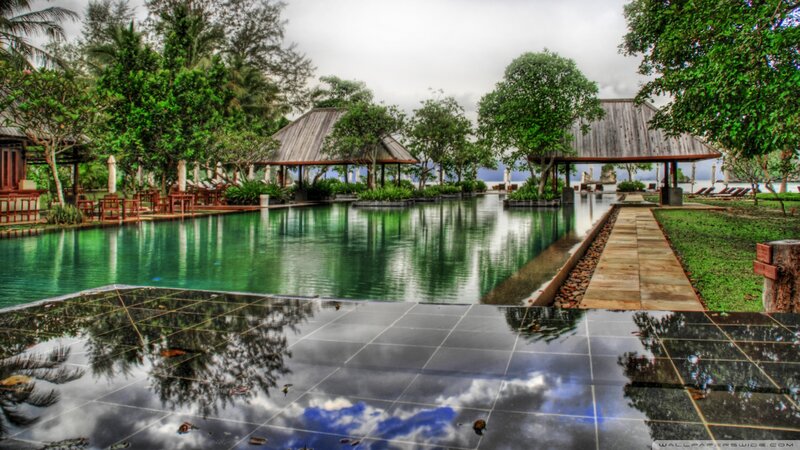 Tropical Resort Pool — Green, Serene, Afternoon