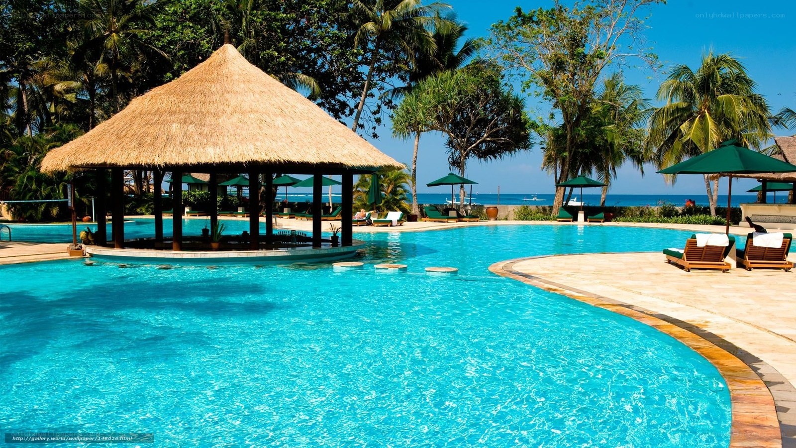 tropical resort pool with ocean view
