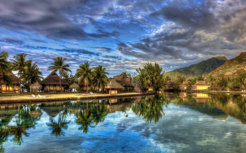 Tropical Resort Village — Blue, Dramatic, Sunset, Photograph