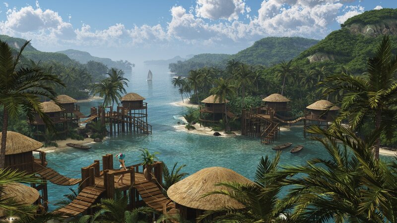 Tropical Resort Village — Blue, Serene, Afternoon, 3d Render