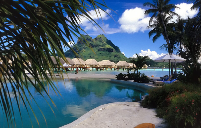 Tropical resort with overwater bungalows