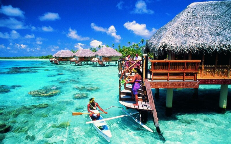 Tropical resort with overwater bungalows