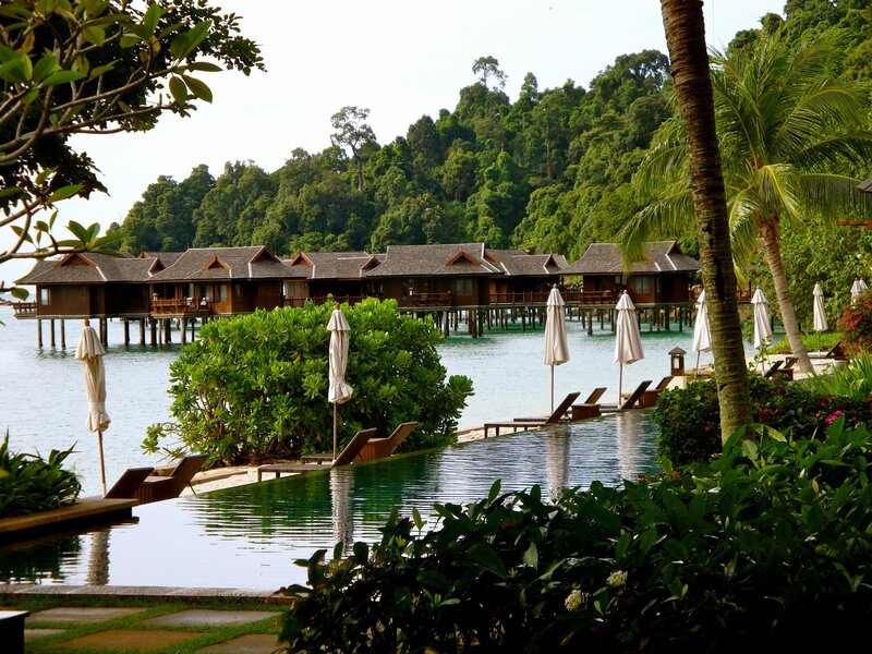 tropical resort with overwater bungalows
