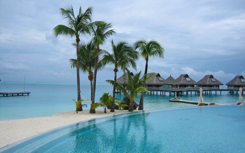 tropical resort with overwater bungalows