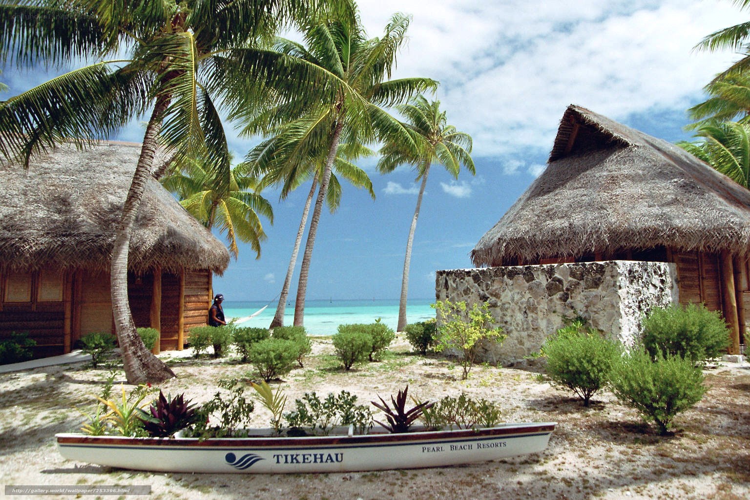 Tropical resort with thatched huts
