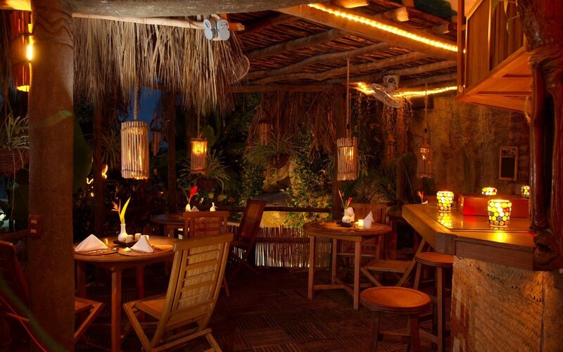 tropical restaurant at night