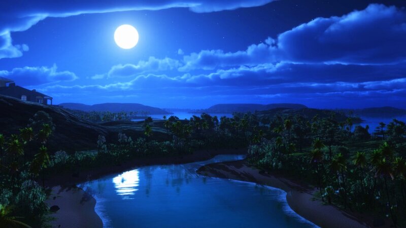 Tropical River at Night — Blue, Serene