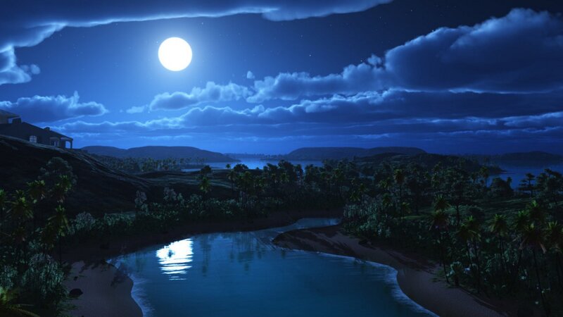 Tropical River at Night — Blue