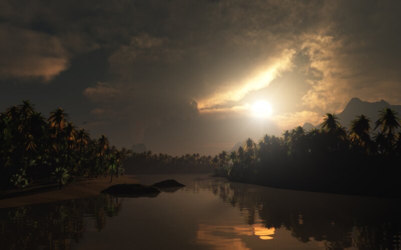 Tropical River at Sunset — Brown, Serene