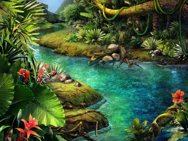 Tropical River Landscape — Green, Serene, Afternoon