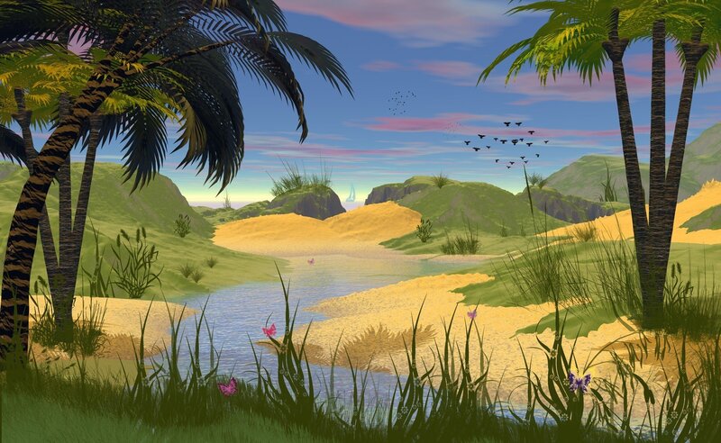 Tropical River Landscape — Green, Serene