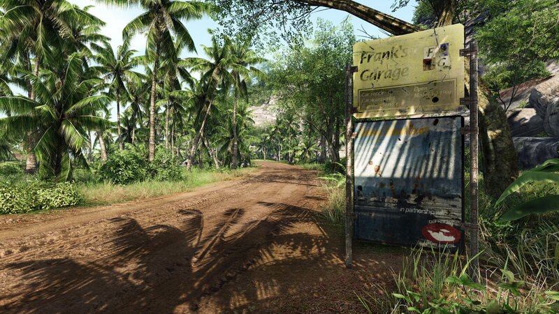tropical road with garage sign