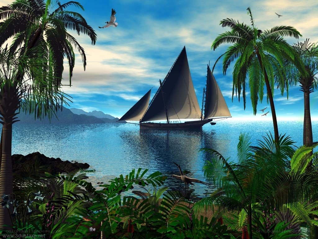Tropical sailboat at sunset