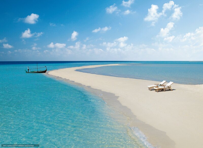 Tropical Sandbar with Lounge Chairs — Blue
