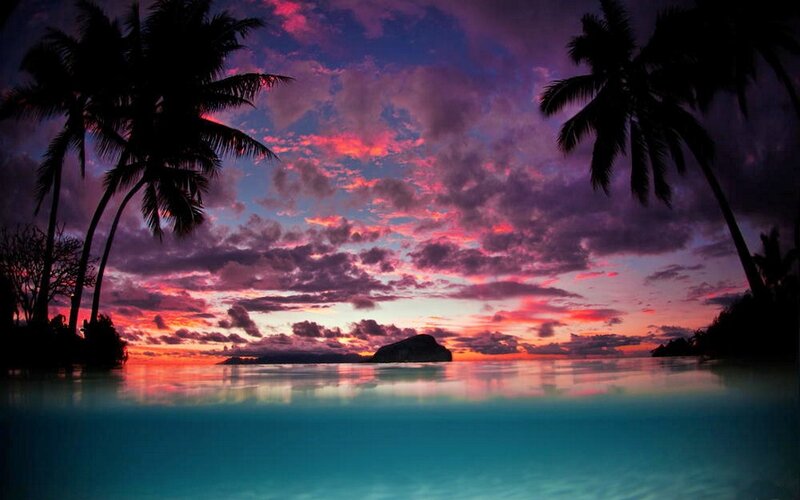 Tropical Sunset at Sea — Purple
