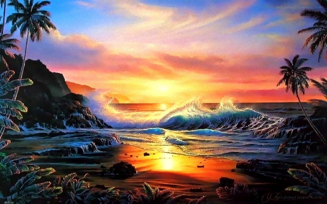 tropical sunset beach scene