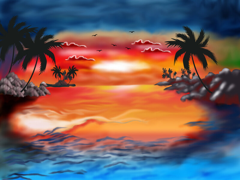 Tropical Sunset over Ocean — Orange, Dramatic