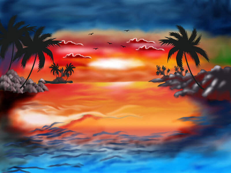 Tropical Sunset Scene — Orange