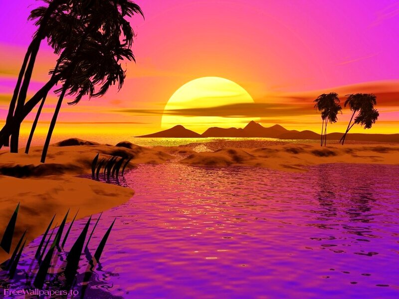 Tropical Sunset Scene — Purple, Serene