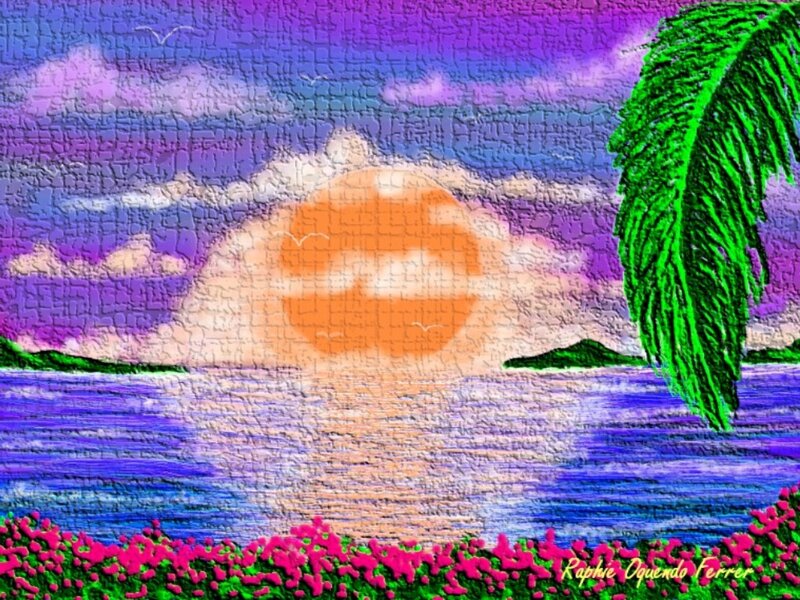 Tropical Sunset Scene — Purple