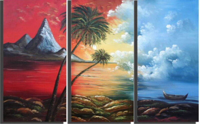 tropical sunset triptych