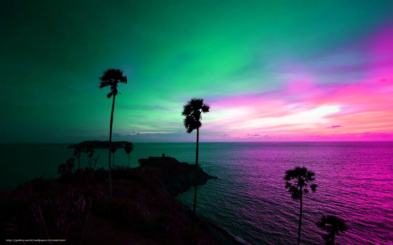 tropical sunset with aurora