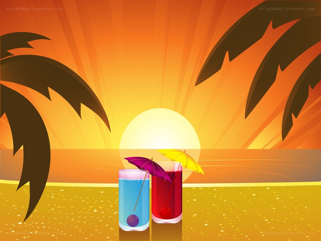 tropical sunset with drinks