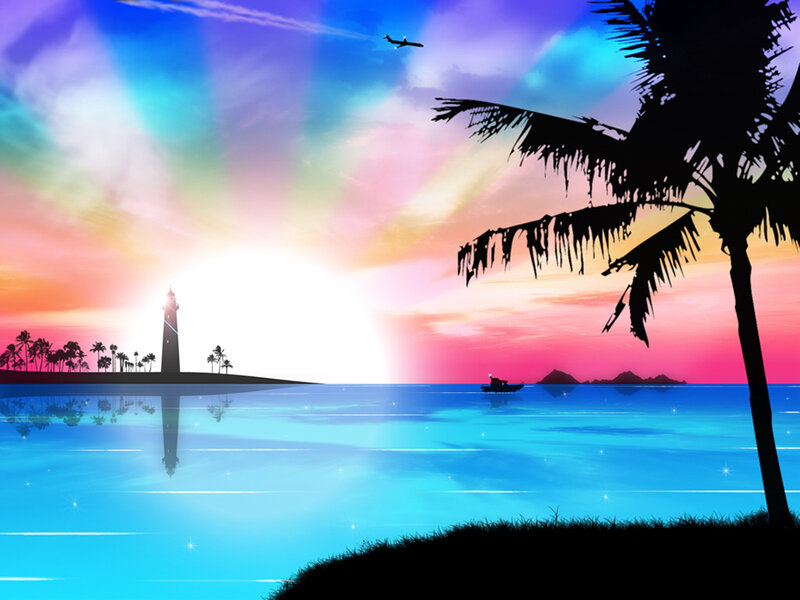 tropical sunset with lighthouse