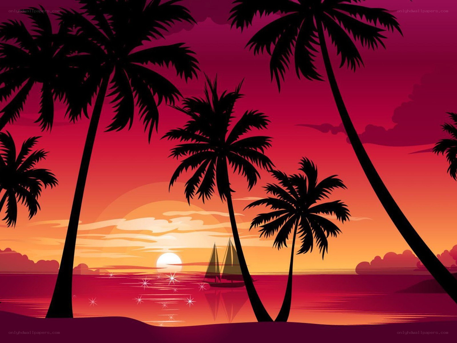 tropical sunset with palm trees