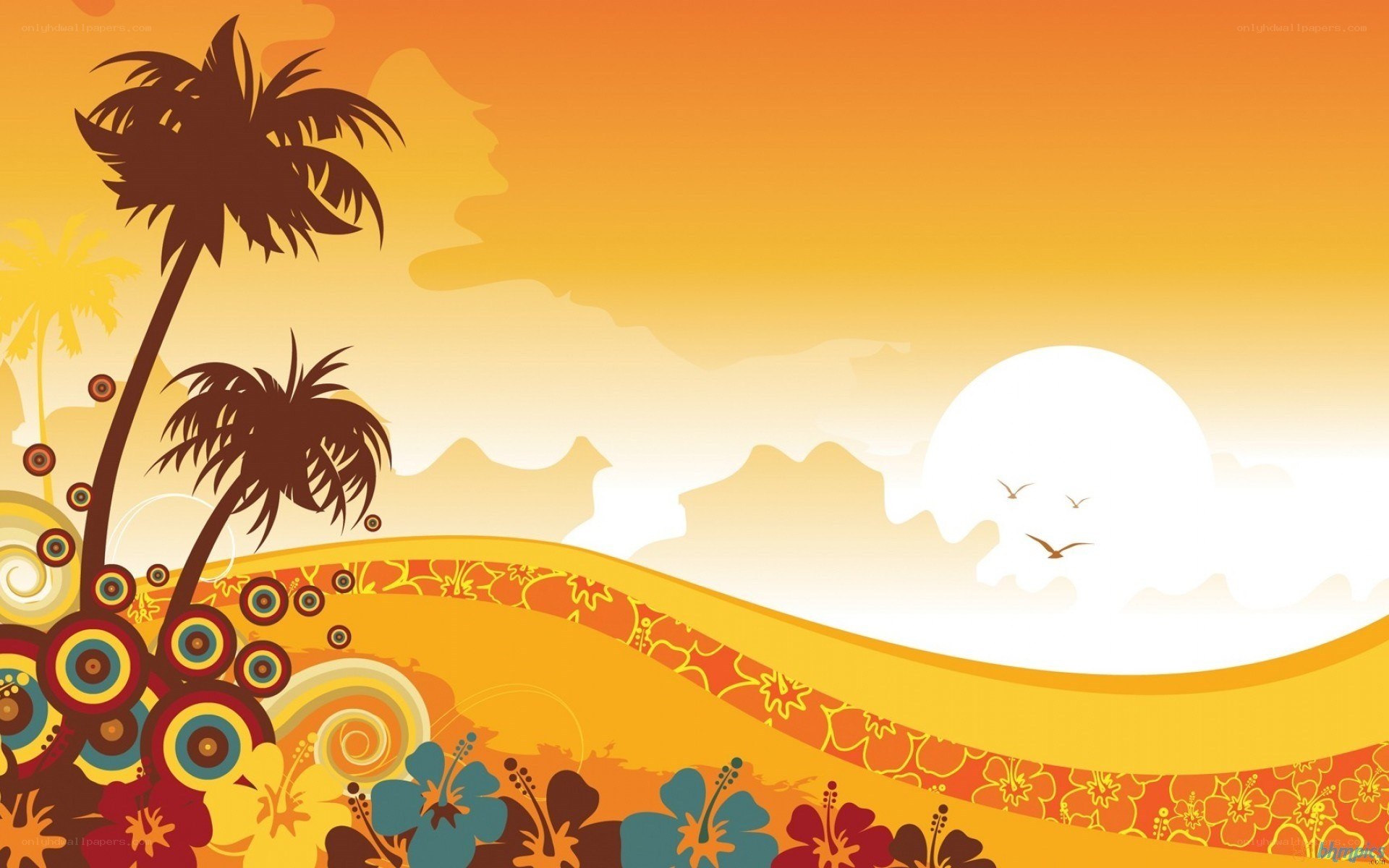 tropical sunset with palm trees